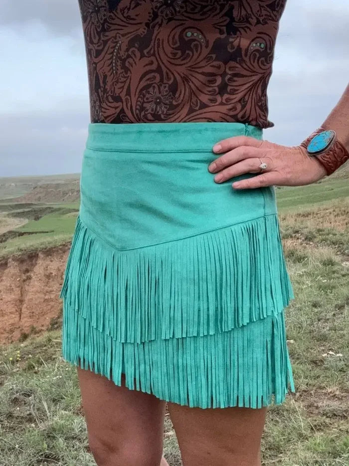 Sterling Kreek Fort Worth Fringe Skort TURQUOISE