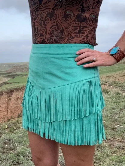 Sterling Kreek Fort Worth Fringe Skort TURQUOISE