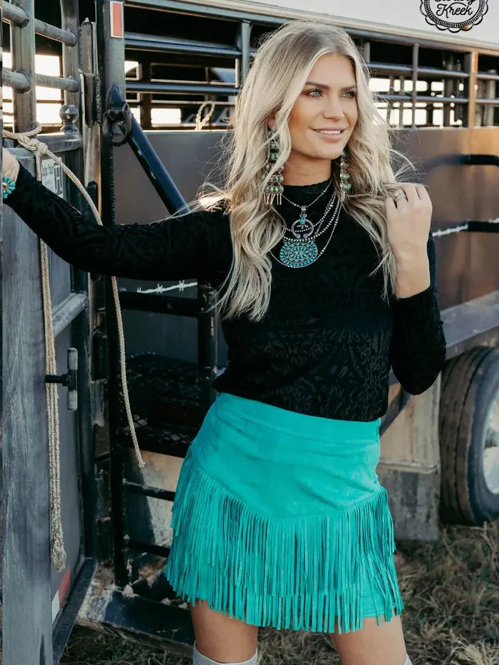 Sterling Kreek Fort Worth Fringe Skort TURQUOISE