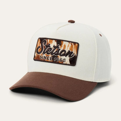 Stetson Eagle Cowhide Patch Trucker Hat in Off White/Brown