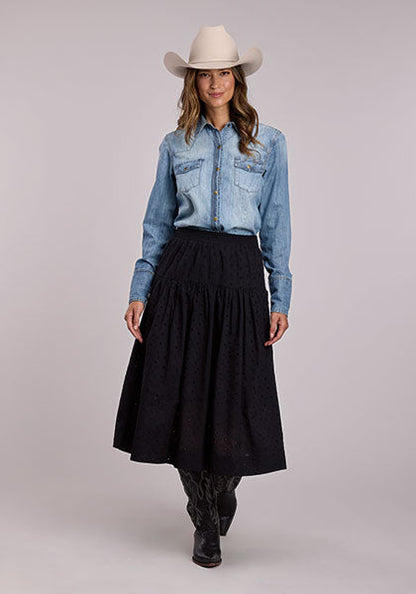 Stetson Women's Cotton Eyelet Prairie Style Skirt in Black
