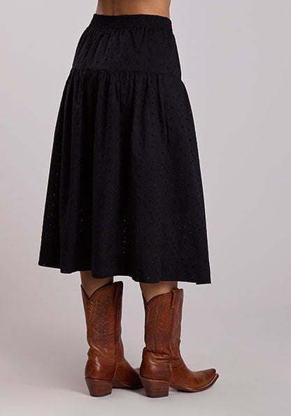 Stetson Women's Cotton Eyelet Prairie Style Skirt in Black