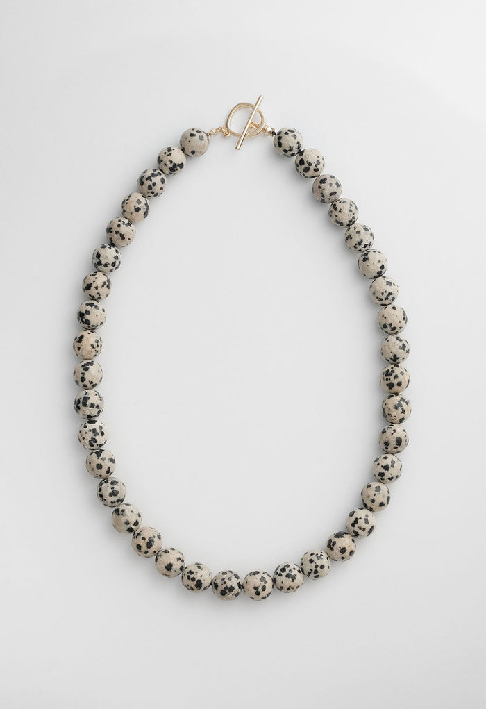 Sun Ray Necklace Dalmatian Jasper Gold 10mm
