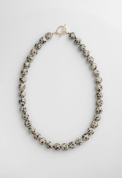 Sun Ray Necklace Dalmatian Jasper Gold 10mm