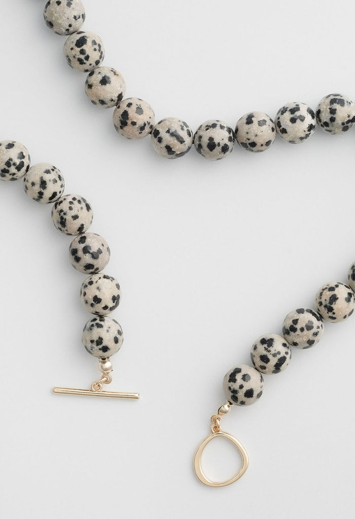 Sun Ray Necklace Dalmatian Jasper Gold 10mm