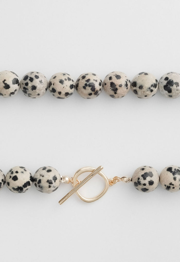 Sun Ray Necklace Dalmatian Jasper Gold 10mm