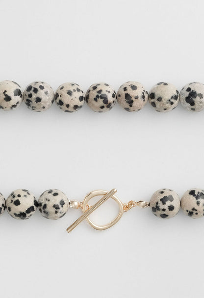 Sun Ray Necklace Dalmatian Jasper Gold 10mm