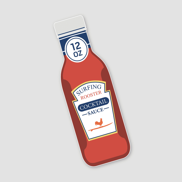 Surfing Rooster Cocktail Sauce Decal Sticker