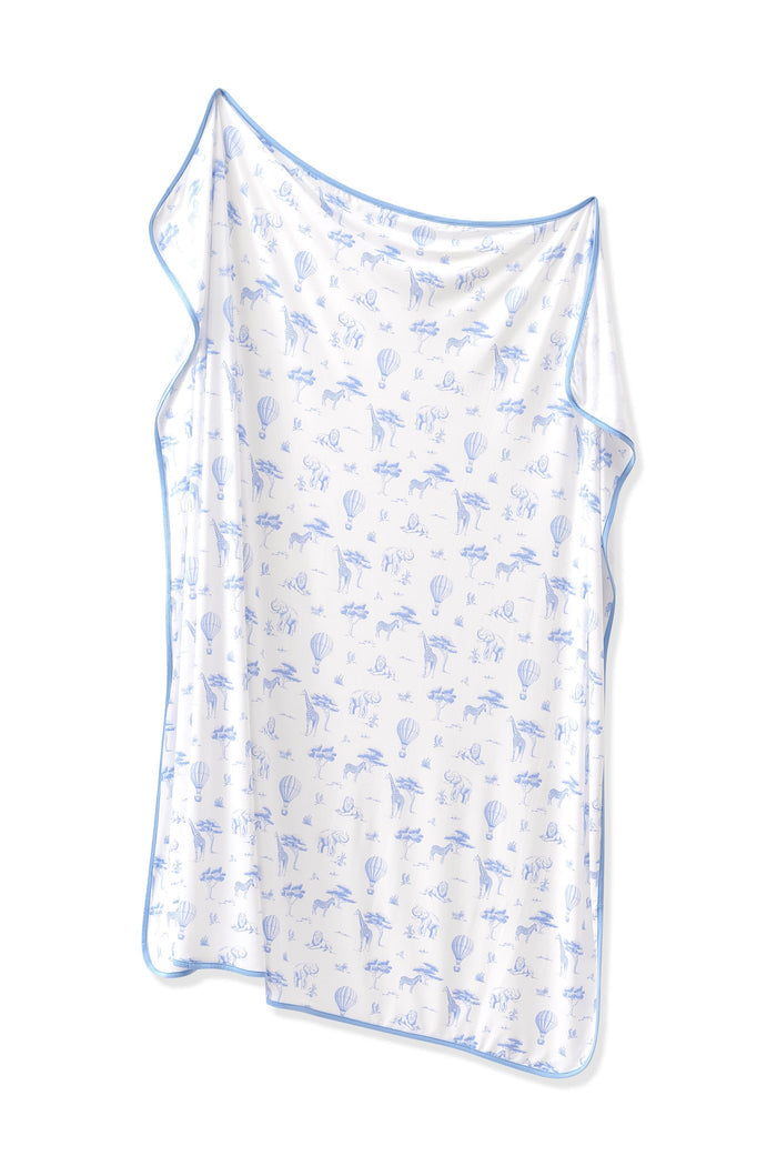 Swaddle Blanket in Toile Safari shown unswaddled
