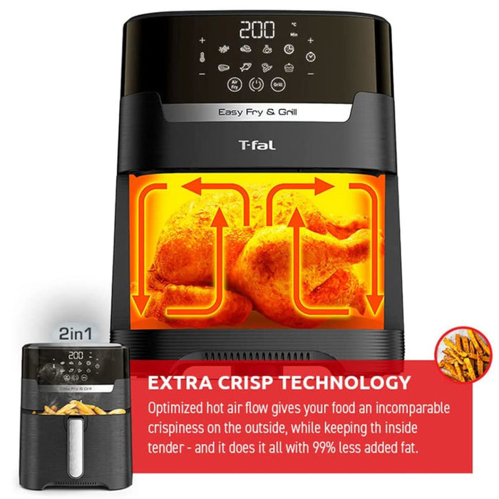 T-FAL EY505850 Easy Fry Air Fryer & Grill 2 in1 XL Air Fryer