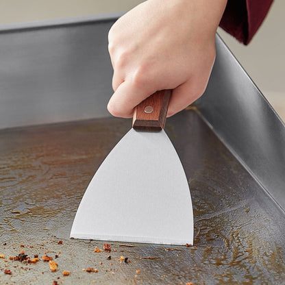 Tablecraft 4 inch Stainless Steel Grill Scraper with Wood Handle Expertly slide burgers, bacon, eggs, or buns off of your grill with this Tablecraft  4 inch blade grill scraper with wooden handle-254 Hannah's Variety Store