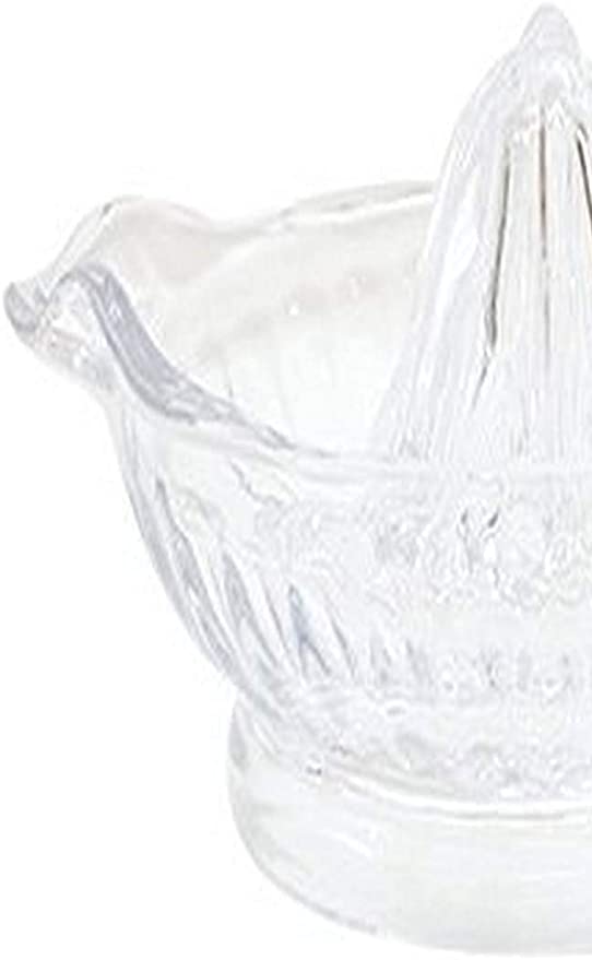 Tablecraft Glass Juicer, Clear Measures 6 inch diameter Easy to clean, dishwasher safe Dimensions: 8.5 x 6 x 3.25 When life hands you lemons, grab TableCrafts glass juicer with handle, and make lemonade-H223 Hannah's Variety Store