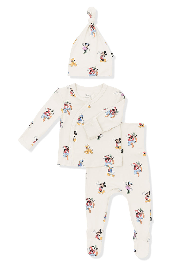 Baby Take Me Home Set with Cap with Mickey Mouse and Friends print on an oat background