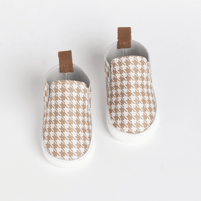 Tan Houndstooth Slip On Baby Shoe Slip On Soft Sole