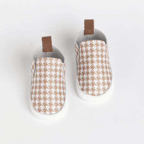 Tan Houndstooth Slip On Baby Shoe Slip On Soft Sole