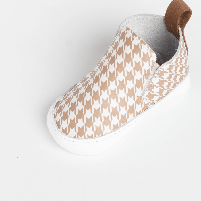 Tan Houndstooth Slip On Baby Shoe Slip On Soft Sole