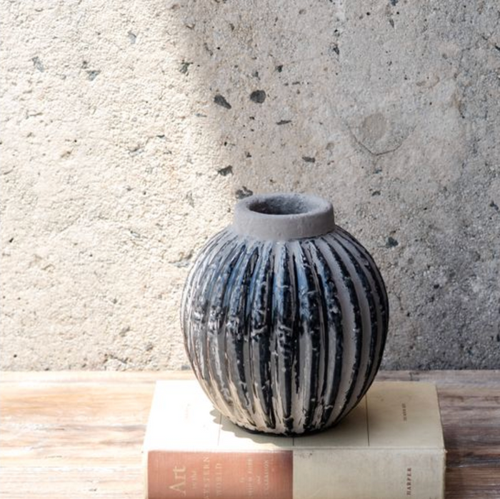 Tan Ribbed Vase 7"