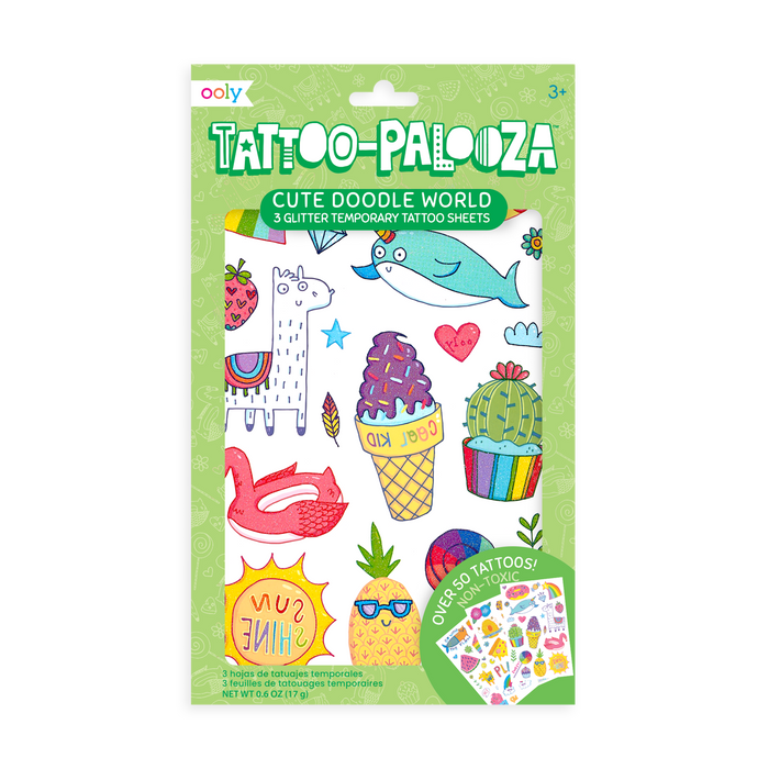 Tattoo-Palooza Temporary Tattoos - Cute Doodle World - 3 Sheets