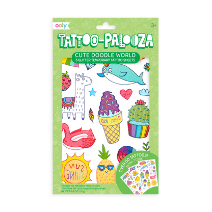 Tattoo-Palooza Temporary Tattoos - Cute Doodle World - 3 Sheets