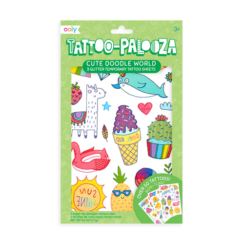 Tattoo-Palooza Temporary Tattoos - Cute Doodle World - 3 Sheets