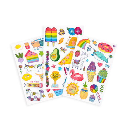 Tattoo-Palooza Temporary Tattoos - Cute Doodle World - 3 Sheets displayed
