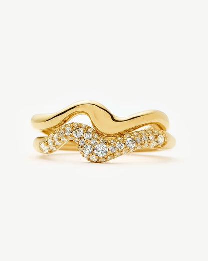 Molten Stacking Ring Set | 18ct Gold Vermeil/Cubic Zirconia Rings Missoma