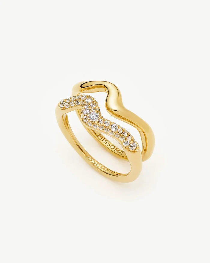 Molten Stacking Ring Set | 18ct Gold Vermeil/Cubic Zirconia Rings Missoma
