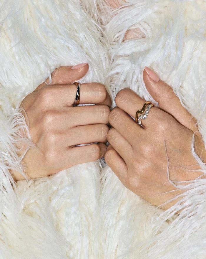 Molten Stacking Ring Set | 18ct Gold Vermeil/Cubic Zirconia Rings Missoma