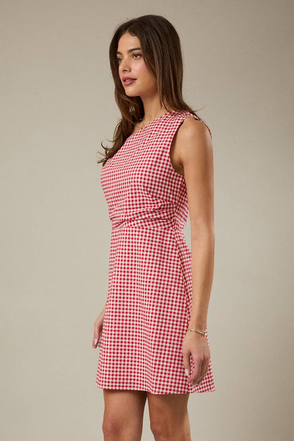 The Perfect Pick Asymmetrical Neck Red Gingham Mini Dress