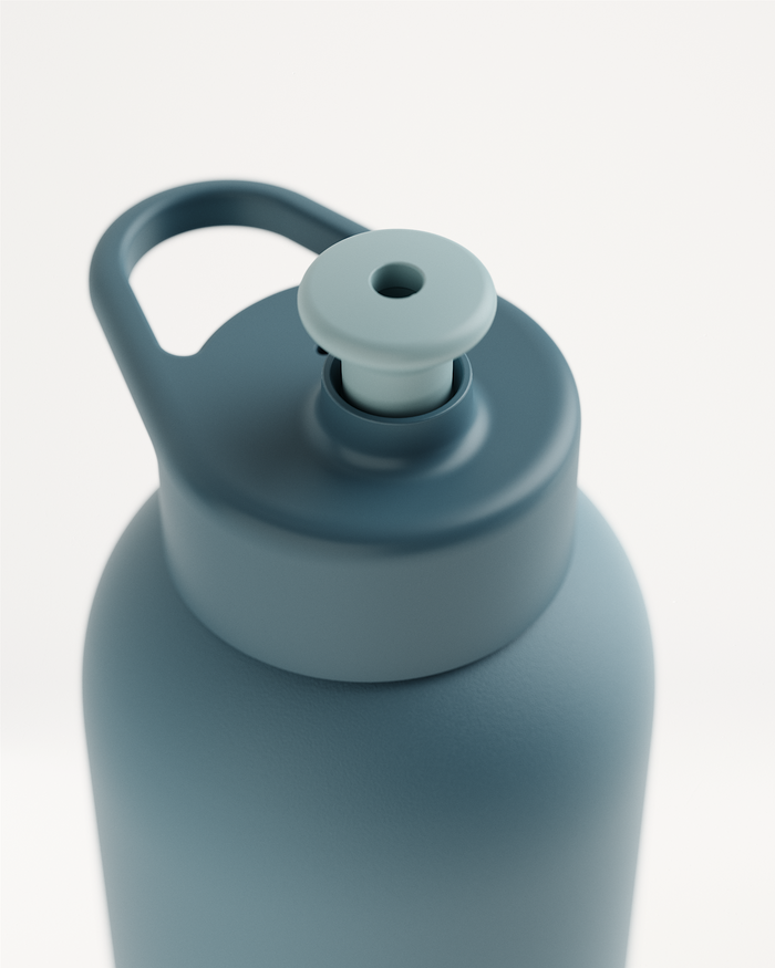 Thermo Steel Bottle · Pull-Up Cap with loop handle.