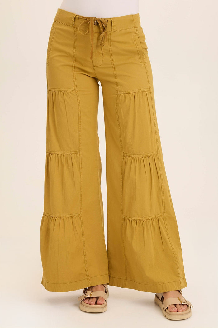 Wearables Tiered Wide Leg Drawstring Flare Ruched Pant