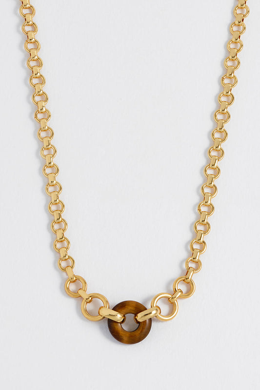 Tigers Eye Graduated Round Link Chain Necklace