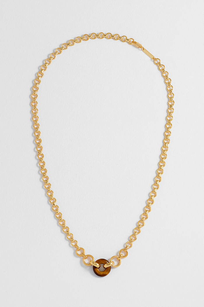 Tigers Eye Graduated Round Link Chain Necklace