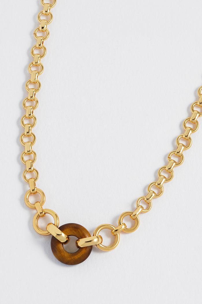 Tigers Eye Graduated Round Link Chain Necklace