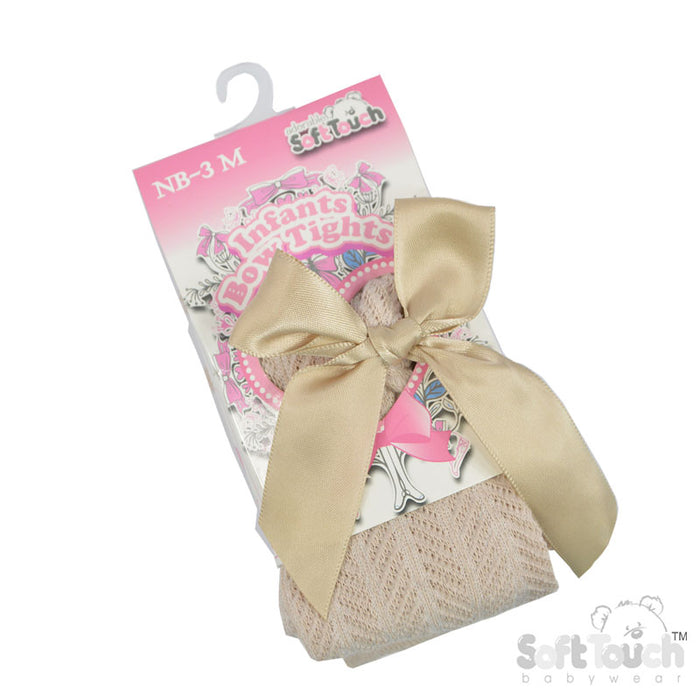 Tights W/Long Bow - Coffee Chevron - (NB-24 Months) T120-CO