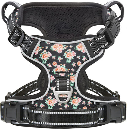 Timos Dog Harness 3 Snap Buckles NoPull Soft Padded Dog Vest With 2 Metal Leash Clips Small Dogs Black Rose S
