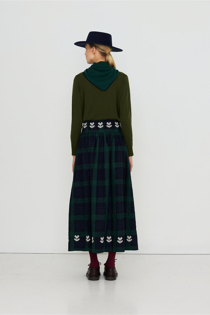 Tiny Big Sister Embroidered Check Skirt AW26-755 back view Shop Tiny Big Sister at Dotique