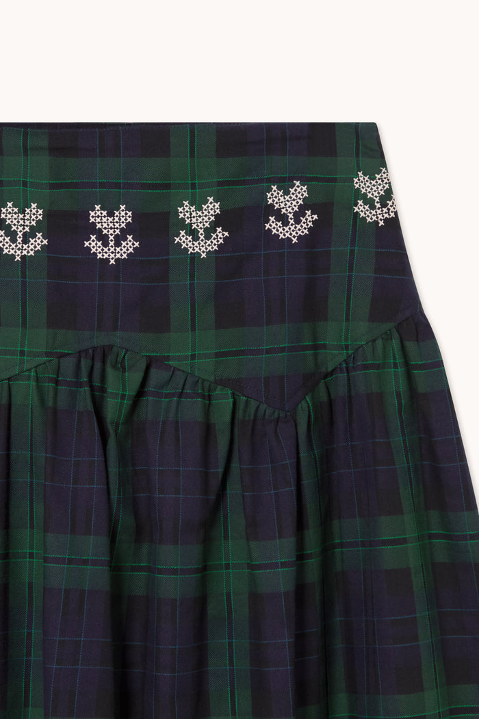 Tiny Big Sister Embroidered Check Skirt AW26-755 plaid detail Shop Tiny Big Sister at Dotique