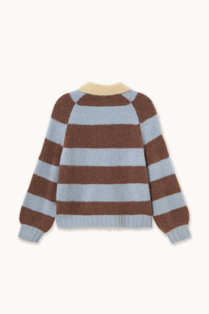 Tiny Big Sister Frank Striped Polo - Blue/Brown AW26-845 striped jumper Shop Tiny Big Sister at Dotique
