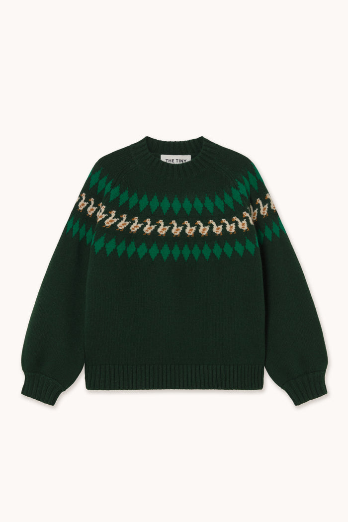 Tiny Big Sister Geese Sweater AW26-707 dark green jumper Shop Tiny Big Sister at Dotique