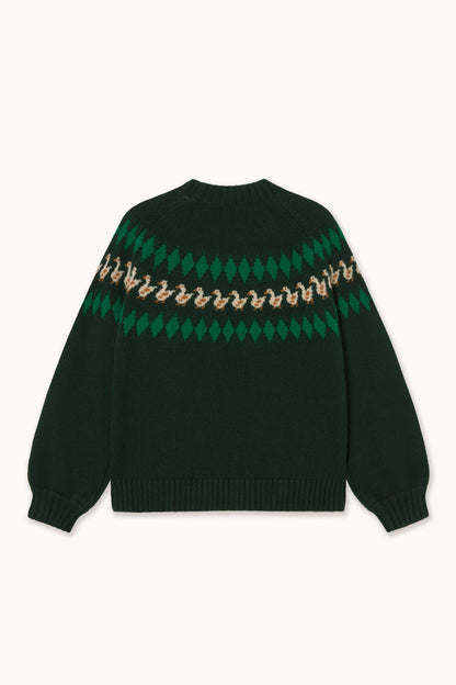 Tiny Big Sister Geese Sweater AW26-707 green knit jumper by Tiny Big Sister Shop Tiny Big Sister at Dotique