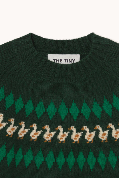 Tiny Big Sister Geese Sweater AW26-707 green geese jumper detail Shop Tiny Big Sister at Dotique