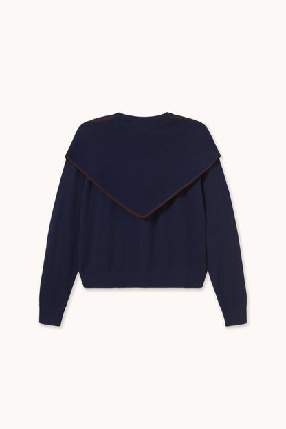 Tiny Big Sister Scarf Neck Lara Cardigan - Navy AW26-668 front view Shop Tiny Big Sister at Dotique