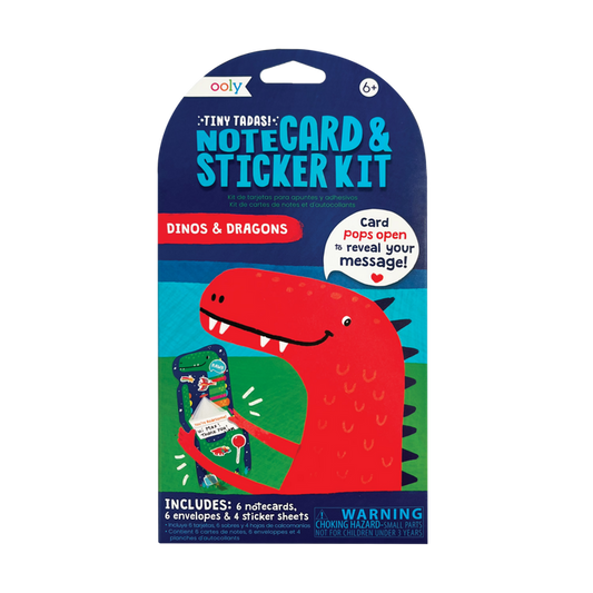 Tiny Tadas! Dinos & Dragons note card and sticker kit in packaging