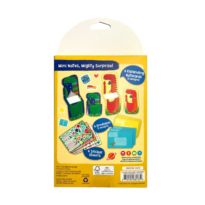 Tiny Tadas! Dinos & Dragons note card and sticker kit in packaging back