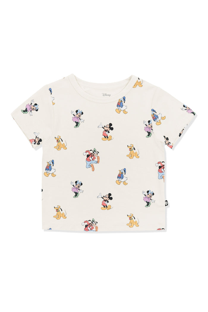 Toddler Basic Tee with Mickey Mouse and Friends print on an oat background