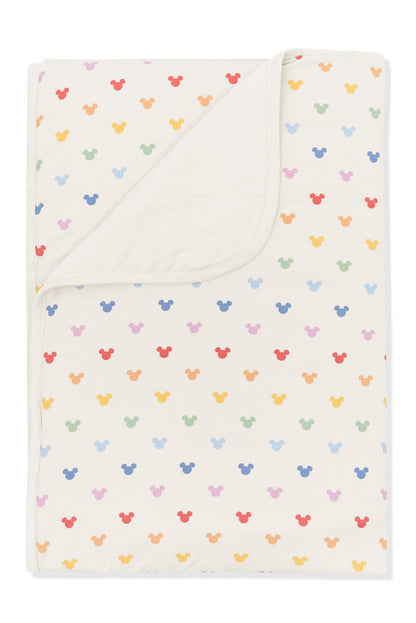 Toddler Blanket with Pastel Mickey Mouse pattern on an oat background