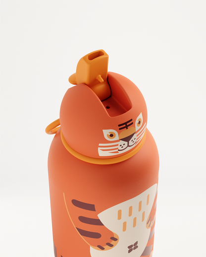 Toddler Bottle Steel: Tiger-themed insulated stainless steel bottle for toddlers.