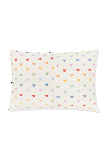 Back side of Toddler Pillowcase in Pastel Mickey Mouse pattern on an oat background