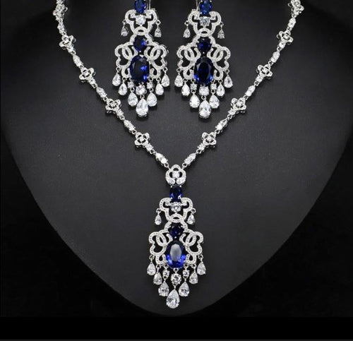 Top Quality Royal Cubic Zirconia Big Statement Earring Necklace Set-Evening-Jewelry